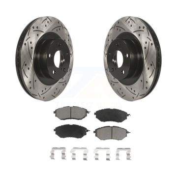 Front Drill Slot Disc Brake Rotors Ceramic Pad Kit For 2009 Subaru Legacy 3.0 R with 3.0L KDC-100037