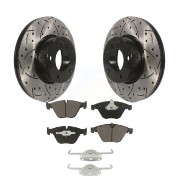 Front Coated Drilled Slot Disc Brake Rotor & Ceramic Pad Kit For BMW 328i xDrive X1 328xi KDC-100041