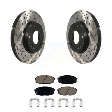 Front Drilled Slot Brake Rotors Ceramic Pad Kit For Kia Hyundai Kona Forte Soul Seltos GT KDC-100042