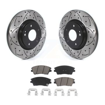 Front Drill Slot Disc Brake Rotor Ceramic Pad Kit For Hyundai Elantra Tucson Kia Sportage KDC-100044