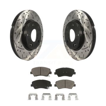 Front Drilled Slot Brake Rotors Ceramic Pad Kit For Hyundai Elantra GT Kia Forte Veloster KDC-100045