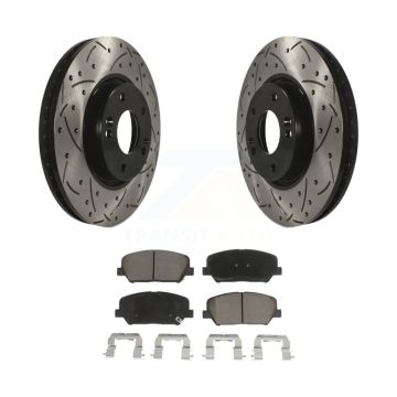 Front Coated Drilled Slotted Disc Brake Rotor & Ceramic Pad Kit For Kia Forte Forte5 Koup KDC-100046