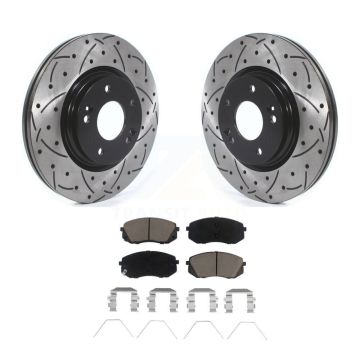 Front Drill Slot Brake Rotor Ceramic Pad Kit For Hyundai Kona Kia Seltos Forte Elantra GT KDC-100049