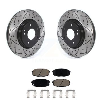 Front Coated Drilled Slotted Disc Brake Rotor And Ceramic Pad Kit For 2020 Kia Forte 1.6L KDC-100050