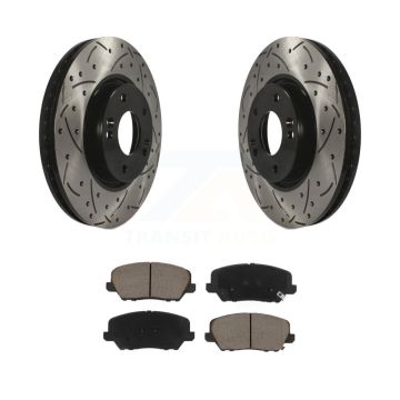 Front Drilled Slot Disc Brake Rotor Ceramic Pad Kit For Kia Forte Forte5 Hyundai Veloster KDC-100053