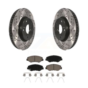 Front Drill Slot Brake Rotors Ceramic Pad Kit For Honda Civic EX with Manual transmission KDC-100066