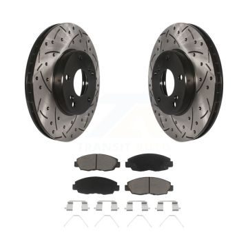 Front Coat Drill Slot Disc Brake Rotors Ceramic Pad Kit For 2014-2015 Honda Civic Touring KDC-100067