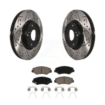 Front Coated Drilled Slot Disc Brake Rotor Ceramic Pad Kit For Honda Civic CR-V Acura ILX KDC-100068