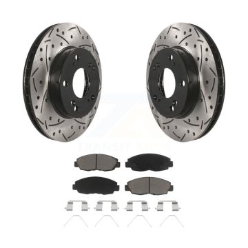Front Coated Drilled Slotted Disc Brake Rotors And Ceramic Pads Kit For Honda Civic KDC-100071