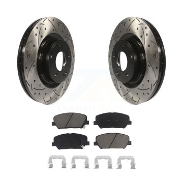 Front Coated Drilled Slotted Disc Brake Rotor & Ceramic Pad Kit For Hyundai Genesis Coupe KDC-100074
