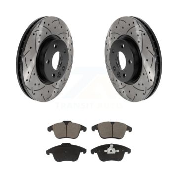 Front Drilled Slot Brake Rotor Ceramic Pad Kit For Volvo Land Rover Range Evoque XC70 S60 KDC-100077
