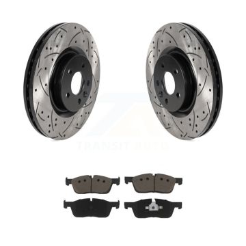 Front Drill Slot Brake Rotors Ceramic Pad Kit For Land Rover Discovery Sport Range Evoque KDC-100079