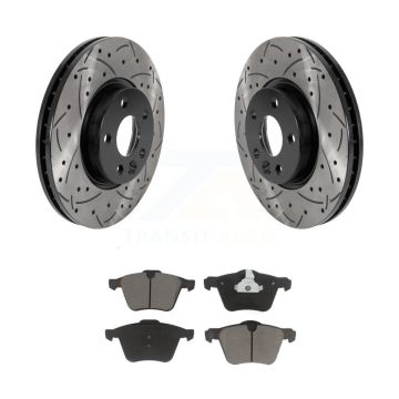 Front Coated Drilled Slotted Disc Brake Rotors And Ceramic Pads Kit For Volvo V70 KDC-100080