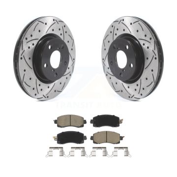 Front Coated Drilled Slotted Disc Brake Rotors And Ceramic Pads Kit For Subaru Impreza KDC-100081