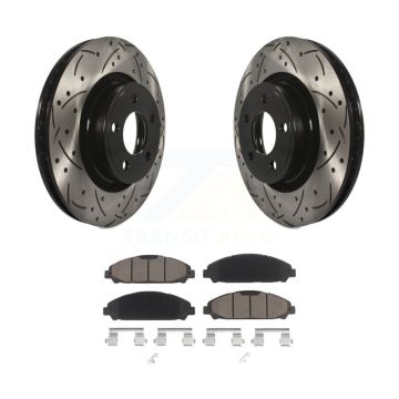 Front Coated Drilled Slotted Disc Brake Rotors And Ceramic Pads Kit For Ford Mustang KDC-100091