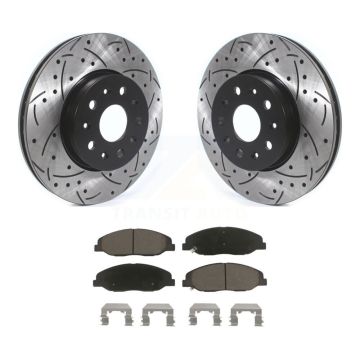 Front Drilled Slot Brake Rotor Ceramic Pad Kit For Cadillac CTS Without Heavy Duty Brakes KDC-100100