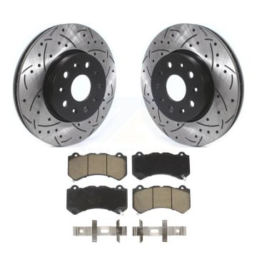 Front Coated Drilled Slotted Disc Brake Rotors Ceramic Pad Kit For Chevrolet Camaro LT LS KDC-100104