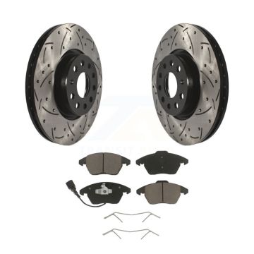Front Drill Slot Brake Rotor Ceramic Pad Kit For Volkswagen Jetta Beetle Audi GTI Golf CC KDC-100109