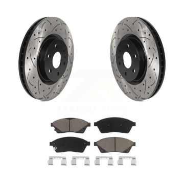 Front Coated Drilled Slotted Disc Brake Rotors Ceramic Pad Kit For Cadillac SRX Saab 9-4X KDC-100122