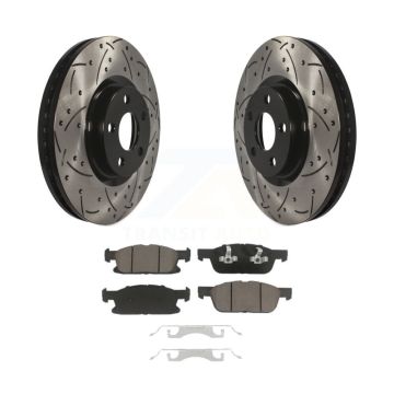Front Coated Drilled Slotted Disc Brake Rotors And Ceramic Pads Kit For Ford Edge KDC-100123