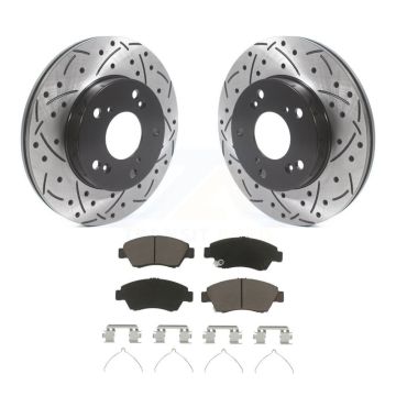 Front Coated Drilled Slot Disc Brake Rotor Ceramic Pad Kit For Honda Civic Acura RSX CR-Z KDC-100153