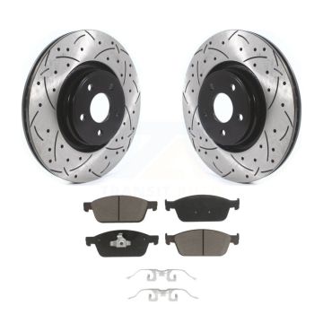 Front Coated Drilled Slotted Disc Brake Rotors Ceramic Pad Kit For Ford Focus Lincoln MKC KDC-100158