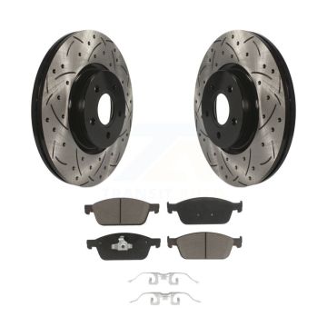 Front Drill Slot Brake Rotors Ceramic Pad Kit For Ford Focus ST With 320mm Diameter Rotor KDC-100159