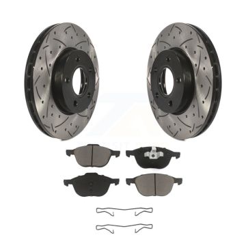 Front Coated Drilled Slotted Disc Brake Rotors And Ceramic Pads Kit For Ford Focus C-Max KDC-100160
