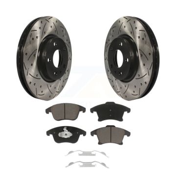Front Coated Drilled Slotted Disc Brake Rotor Ceramic Pad Kit For Ford Fusion Lincoln MKZ KDC-100162