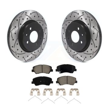 Front Coated Drilled Slotted Disc Brake Rotors Ceramic Pad Kit For Kia Rio Hyundai Accent KDC-100165