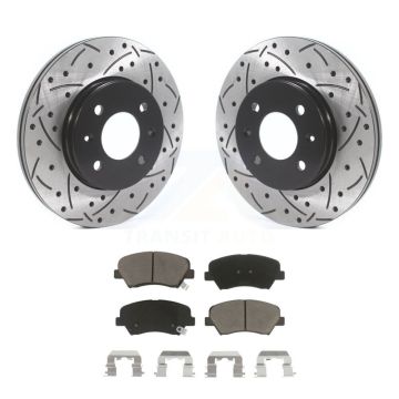 Front Coated Drilled Slotted Disc Brake Rotors Ceramic Pad Kit For Hyundai Accent Kia Rio KDC-100167