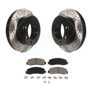 Front Coated Drill Slot Disc Brake Rotors Ceramic Pad Kit For Ford F-250 Super Duty F-350 KDC-100178