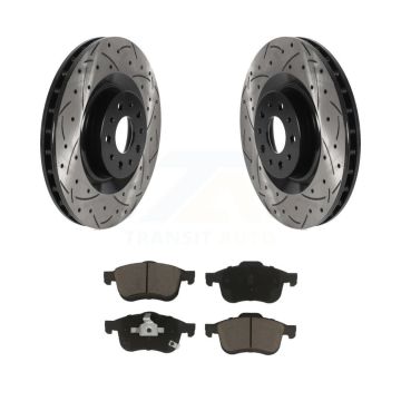 Front Coated Drilled Slotted Disc Brake Rotor And Ceramic Pad Kit For 2014-2020 Fiat 500L KDC-100190