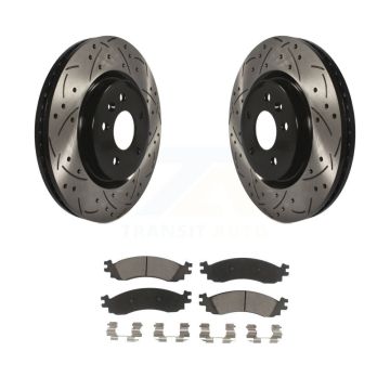 Front Coated Drilled Slot Disc Brake Rotors Ceramic Pad Kit For 2010-2012 Ford Taurus SHO KDC-100196