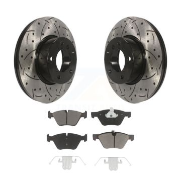 Front Coated Drilled Slotted Disc Brake Rotors And Ceramic Pads Kit For BMW X1 328xi KDC-100203