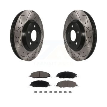 Front Coated Drilled Slotted Disc Brake Rotors And Ceramic Pads Kit For Ford Mustang KDC-100206