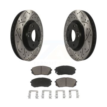 Front Drill Slot Disc Brake Rotor Ceramic Pad Kit For Hyundai Tucson Kia Sportage Soul EV KDC-100211