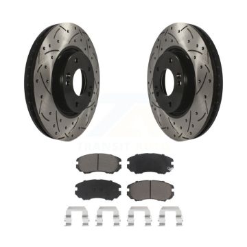 Front Coat Drill Slot Disc Brake Rotors Ceramic Pad Kit For 2006-2010 Hyundai Sonata 3.3L KDC-100212