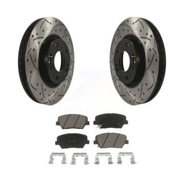Front Coated Drilled Slotted Disc Brake Rotor And Ceramic Pad Kit For 2014-2017 Kia Rondo KDC-100215