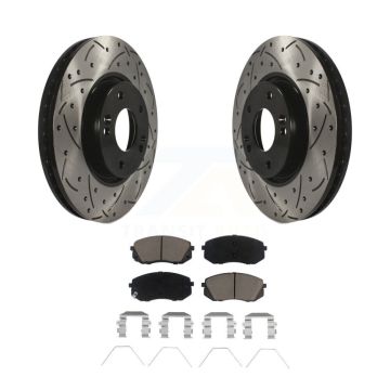 Front Coated Drilled Slotted Disc Brake Rotor & Ceramic Pad Kit For 2017-2019 Kia Soul EV KDC-100216