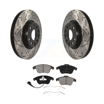 Front Drill Slot Brake Rotor Ceramic Pad Kit For Volkswagen Tiguan Passat Audi Q3 Quattro KDC-100223