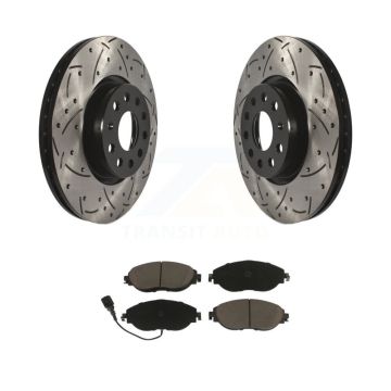 Front Coated Drilled Slotted Disc Brake Rotors & Ceramic Pad Kit For Volkswagen Jetta GTI KDC-100225