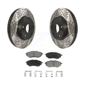 Front Coated Drilled Slotted Disc Brake Rotor Ceramic Pad Kit For 2015 Subaru Legacy 2.5L KDC-100233