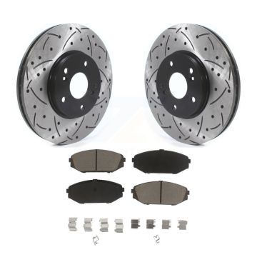 Front Coated Drilled Slotted Disc Brake Rotor Ceramic Pad Kit For Honda Odyssey Acura MDX KDC-100235