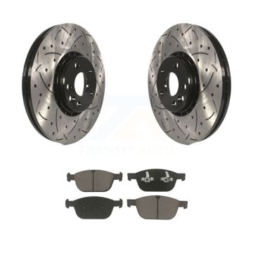 Front Coated Drilled Slotted Disc Brake Rotors & Ceramic Pad Kit For 2010-2015 Volvo XC60 KDC-100238