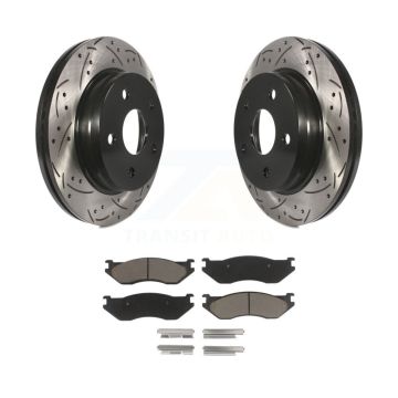 Front Coated Drilled Slotted Disc Brake Rotors Ceramic Pad Kit For Dodge Ram 1500 Durango KDC-100241