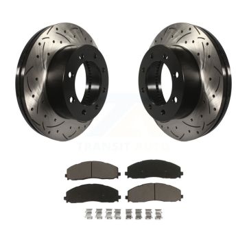 Front Drilled Slot Disc Brake Rotor Ceramic Pad Kit For Ford F-350 Super Duty F-250 F-450 KDC-100245