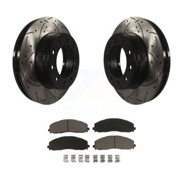 Front Coated Drill Slot Disc Brake Rotors Ceramic Pad Kit For Ford F-350 Super Duty F-250 KDC-100246