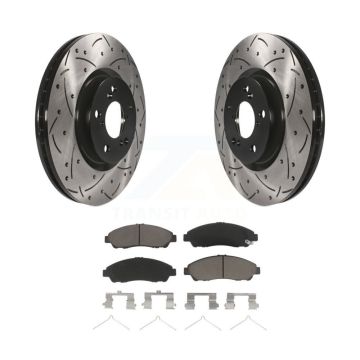 Front Coat Drill Slot Disc Brake Rotors Ceramic Pad Kit For Honda Pilot Acura MDX RLX ZDX KDC-100248