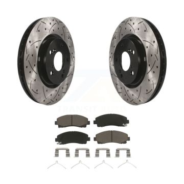 Front Coated Drilled Slotted Disc Brake Rotors And Ceramic Pad Kit For 2009-2014 Acura TL KDC-100250